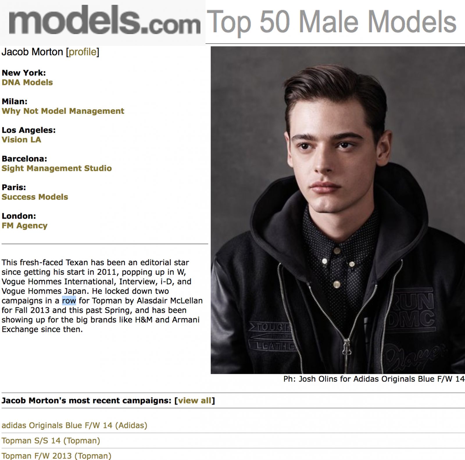 Anslået samle navigation Jacob Morton for Models.com Top 50 Male Models - VISION Los AngelesVISION  Los Angeles